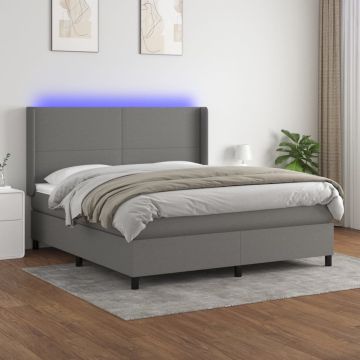 vidaXL Boxspring met matras en LED stof donkergrijs 160x200 cm