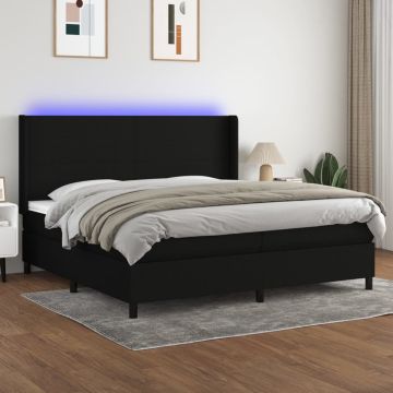 vidaXL Boxspring met matras en LED stof zwart 200x200 cm