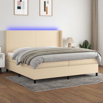 vidaXL Boxspring met matras en LED stof crèmekleurig 200x200 cm