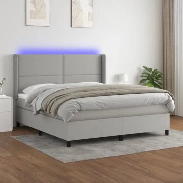 vidaXL Boxspring met matras en LED stof lichtgrijs 160x200 cm