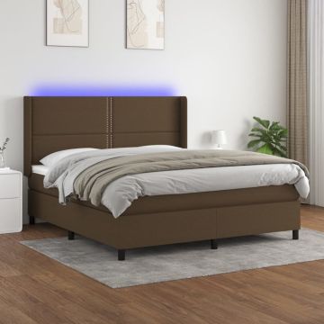 vidaXL Boxspring met matras en LED stof donkerbruin 160x200 cm