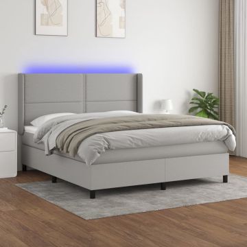 vidaXL Boxspring met matras en LED stof lichtgrijs 180x200 cm