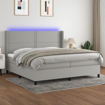 vidaXL Boxspring met matras en LED stof lichtgrijs 200x200 cm