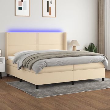 vidaXL Boxspring met matras en LED stof crèmekleurig 200x200 cm