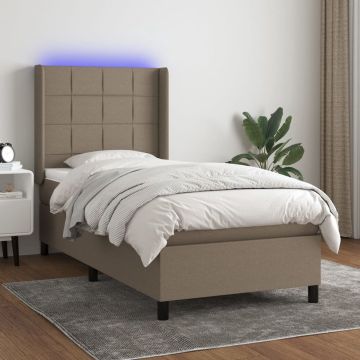 vidaXL Boxspring met matras en LED stof taupe 90x190 cm