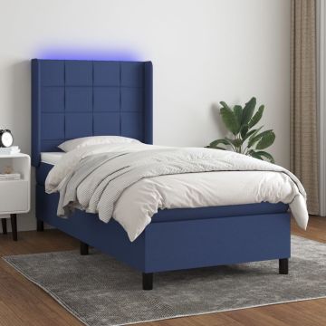 vidaXL Boxspring met matras en LED stof blauw 100x200 cm