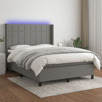 vidaXL Boxspring met matras en LED stof donkergrijs 140x190 cm