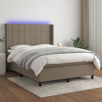 vidaXL Boxspring met matras en LED stof taupe 140x200 cm