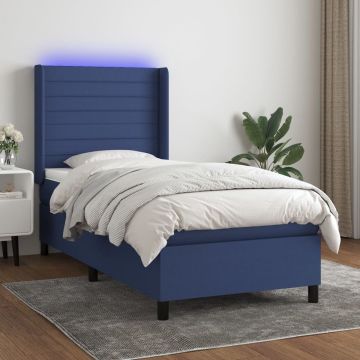 vidaXL Boxspring met matras en LED stof blauw 100x200 cm