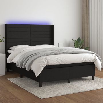 vidaXL Boxspring met matras en LED stof zwart 140x190 cm