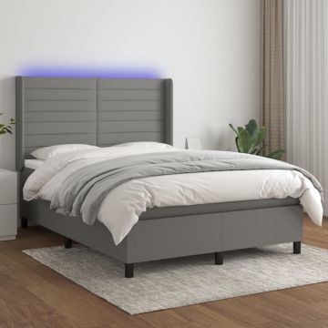 vidaXL Boxspring met matras en LED stof donkergrijs 140x200 cm