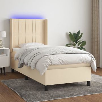 vidaXL Boxspring met matras en LED stof crèmekleurig 80x200 cm