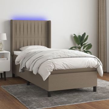 vidaXL Boxspring met matras en LED stof taupe 90x190 cm