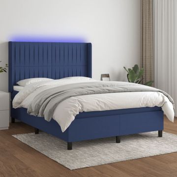 vidaXL Boxspring met matras en LED stof blauw 140x200 cm