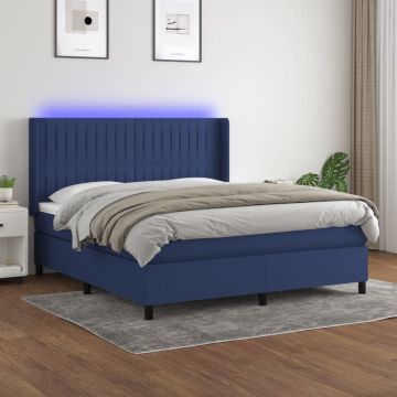 vidaXL Boxspring met matras en LED stof blauw 180x200 cm