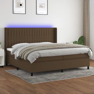 vidaXL Boxspring met matras en LED stof donkerbruin 200x200 cm