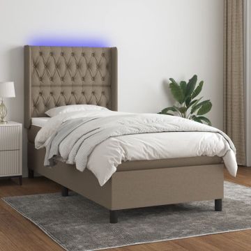 vidaXL Boxspring met matras en LED stof taupe 80x200 cm