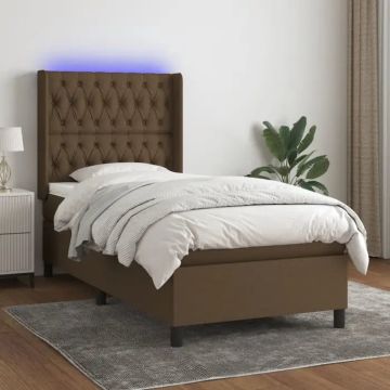 vidaXL Boxspring met matras en LED stof donkerbruin 90x190 cm