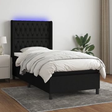 vidaXL Boxspring met matras en LED stof zwart 100x200 cm