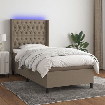 vidaXL Boxspring met matras en LED stof taupe 100x200 cm