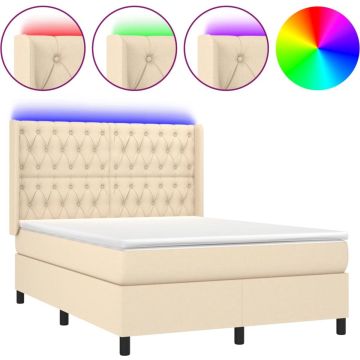 vidaXL Boxspring met matras en LED stof crèmekleurig 140x190 cm