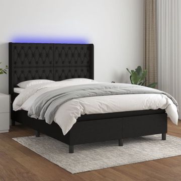 vidaXL Boxspring met matras en LED stof zwart 140x200 cm