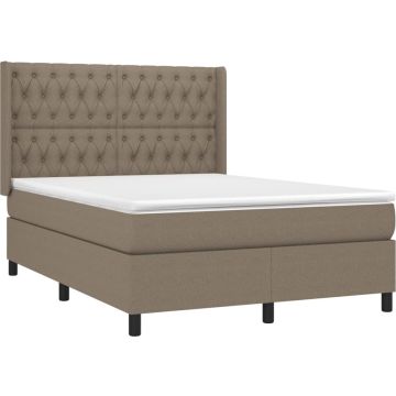 vidaXL Boxspring met matras en LED stof taupe 140x200 cm