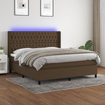 vidaXL Boxspring met matras en LED stof donkerbruin 160x200 cm