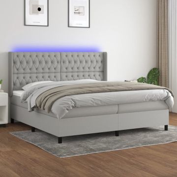 vidaXL Boxspring met matras en LED stof lichtgrijs 200x200 cm