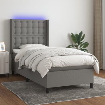 vidaXL Boxspring met matras en LED stof donkergrijs 90x190 cm