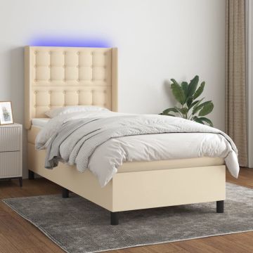 vidaXL Boxspring met matras en LED stof crèmekleurig 80x200 cm