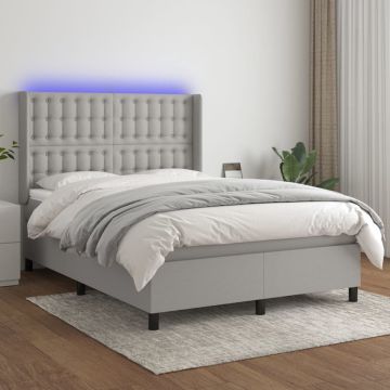 vidaXL Boxspring met matras en LED stof lichtgrijs 140x190 cm