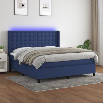 vidaXL Boxspring met matras en LED stof blauw 180x200 cm