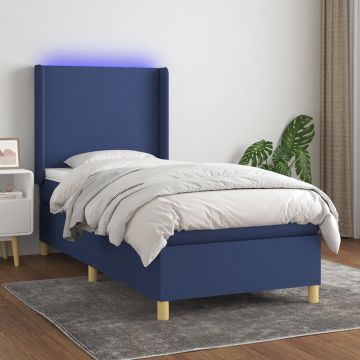 vidaXL Boxspring met matras en LED stof blauw 90x200 cm