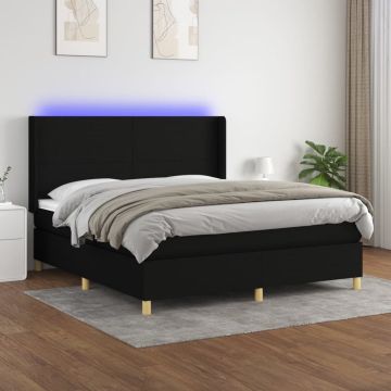 vidaXL Boxspring met matras en LED stof zwart 160x200 cm