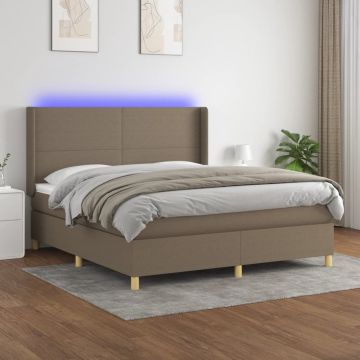 vidaXL Boxspring met matras en LED stof taupe 160x200 cm