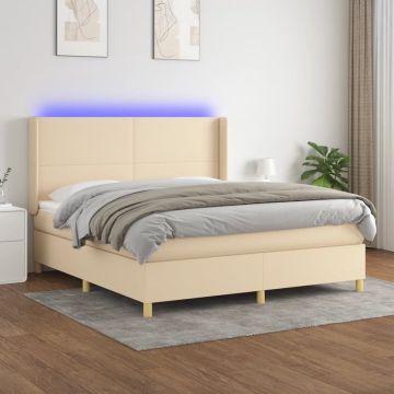 vidaXL Boxspring met matras en LED stof crèmekleurig 160x200 cm