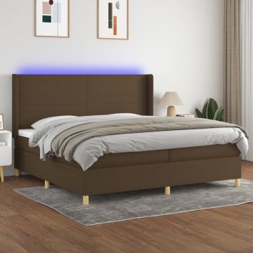 vidaXL Boxspring met matras en LED stof donkerbruin 200x200 cm