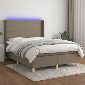 vidaXL Boxspring met matras en LED stof taupe 140x200 cm