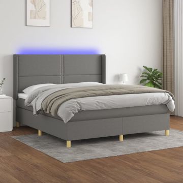 vidaXL Boxspring met matras en LED stof donkergrijs 160x200 cm