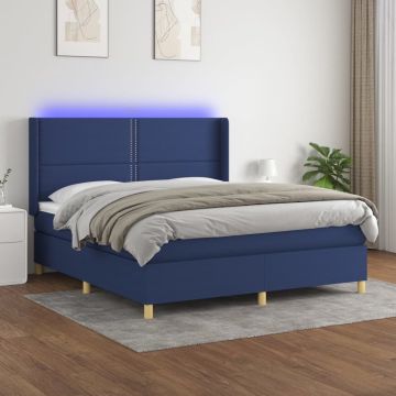 vidaXL Boxspring met matras en LED stof blauw 160x200 cm