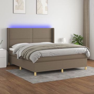 vidaXL Boxspring met matras en LED stof taupe 180x200 cm