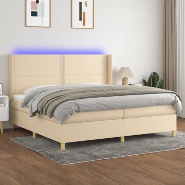 vidaXL Boxspring met matras en LED stof crèmekleurig 200x200 cm