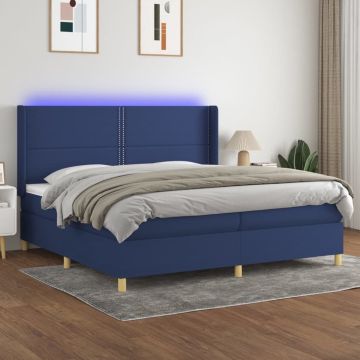 vidaXL Boxspring met matras en LED stof blauw 200x200 cm