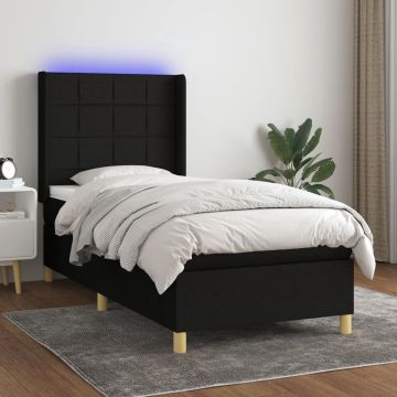 vidaXL Boxspring met matras en LED stof zwart 90x190 cm