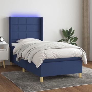 vidaXL Boxspring met matras en LED stof blauw 90x200 cm