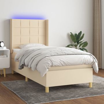 vidaXL Boxspring met matras en LED stof crèmekleurig 100x200 cm