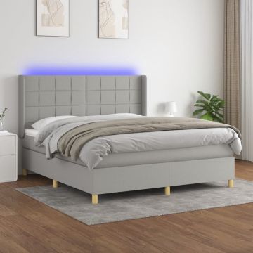 vidaXL Boxspring met matras en LED stof lichtgrijs 160x200 cm