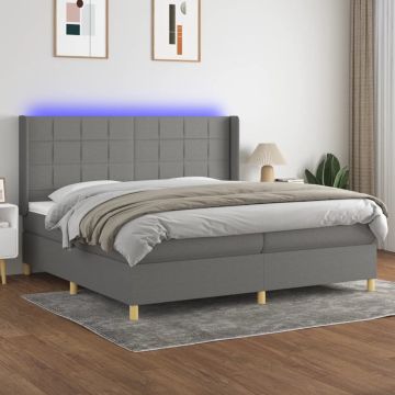 vidaXL Boxspring met matras en LED stof donkergrijs 200x200 cm