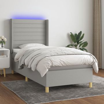 vidaXL Boxspring met matras en LED stof lichtgrijs 90x190 cm